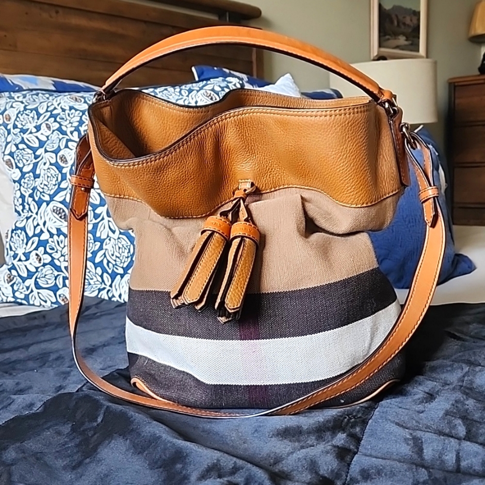 Burberry Leather and Canvas Bucket Bag